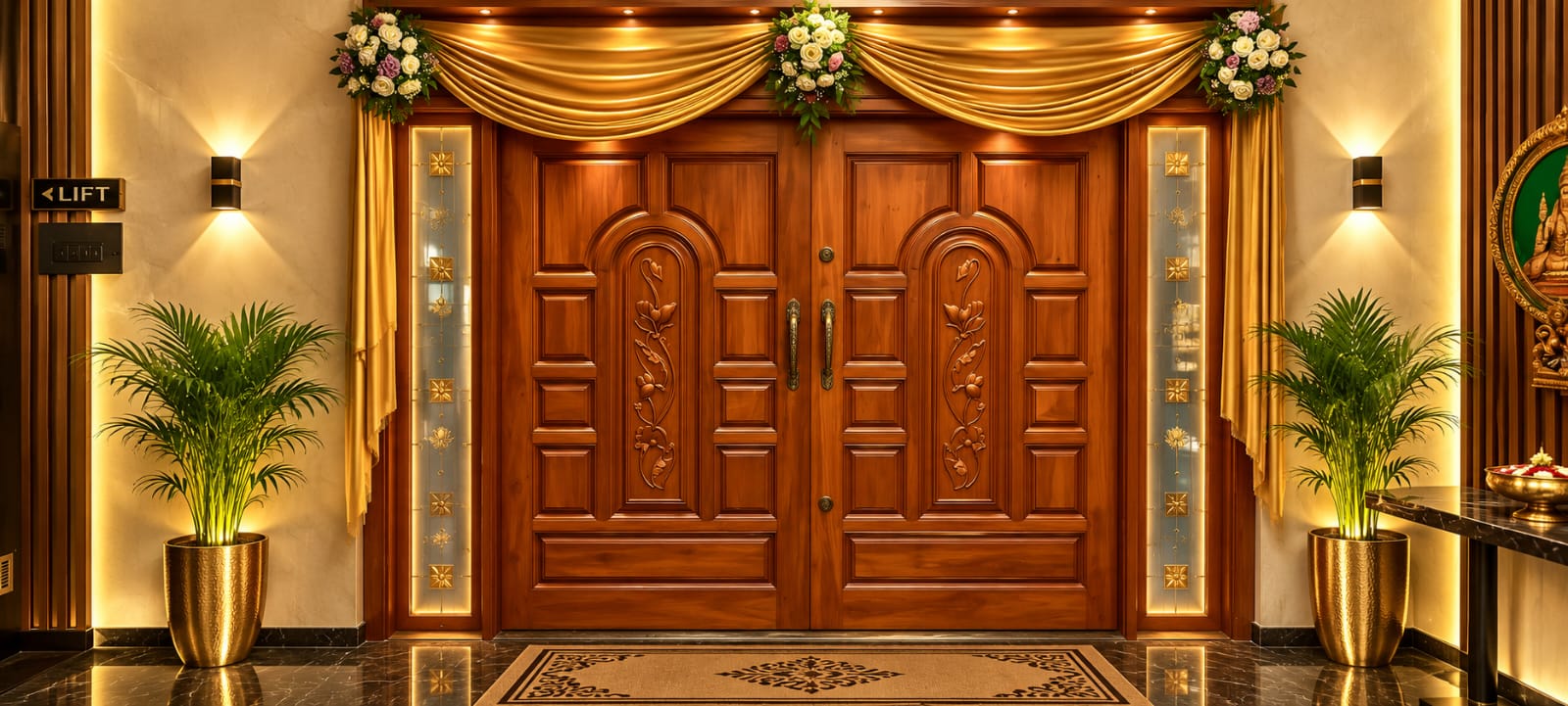 Grand entrance gate with classic wedding decor